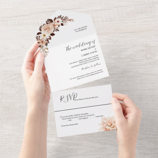 Bohemian Floral Terracotta Wedding All In One Invitation (Tearaway)