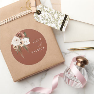 Bohemian Floral Terracotta Wedding Classic Round Sticker