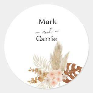 Bohemian Floral Terracotta Wedding Classic Round Sticker