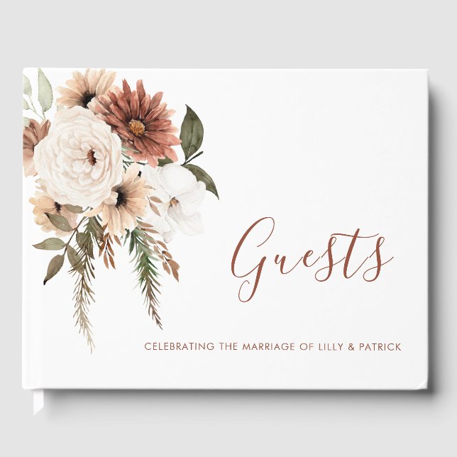 Bohemian Floral Terracotta Wedding Guest Book (Front)