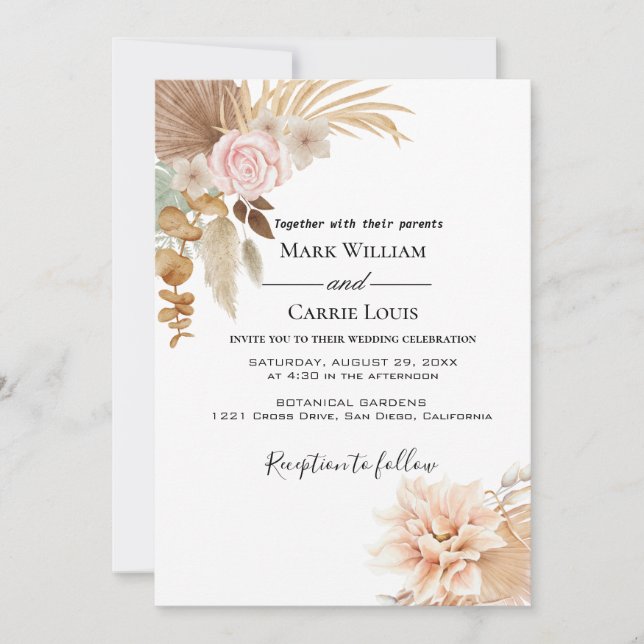 Bohemian Floral Terracotta Wedding Invitation (Front)