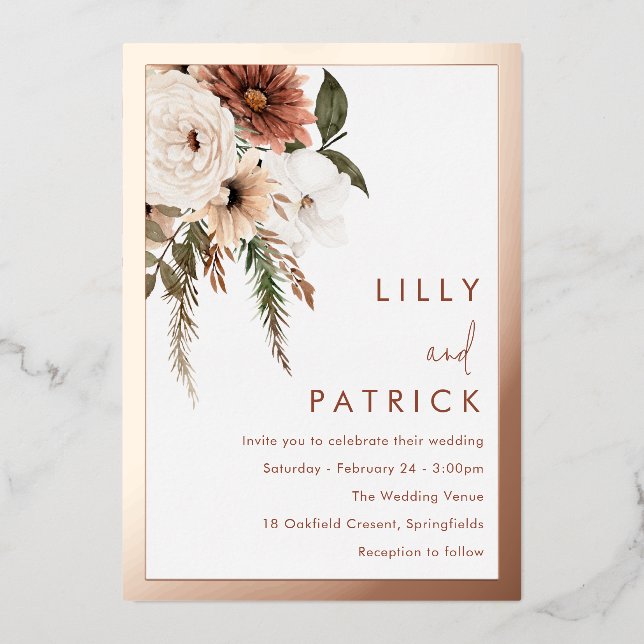 Bohemian Floral Terracotta Wedding Rose Gold (Front)