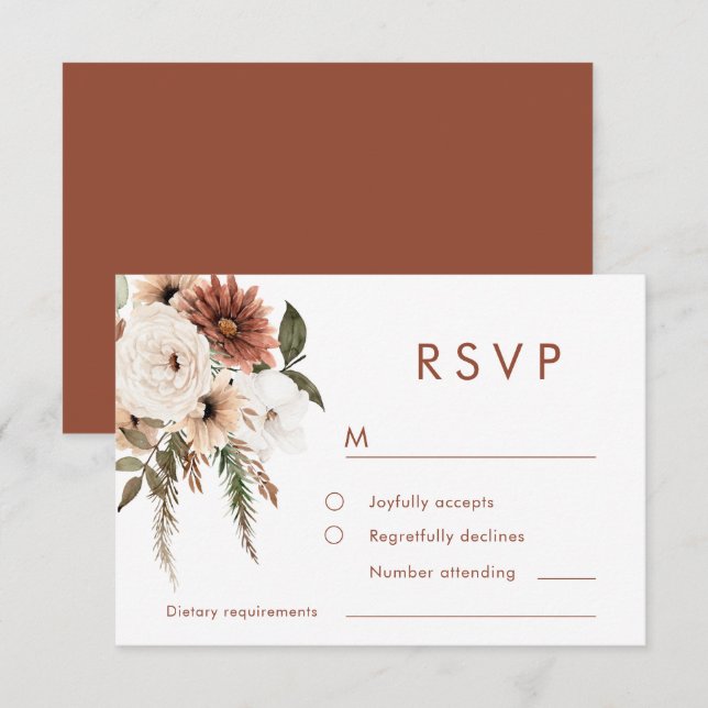  Bohemian Floral Terracotta Wedding RSVP Card (Front/Back)