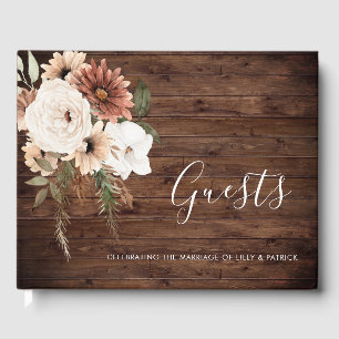Bohemian Floral Terracotta Wedding Rustic Wood Guest Book