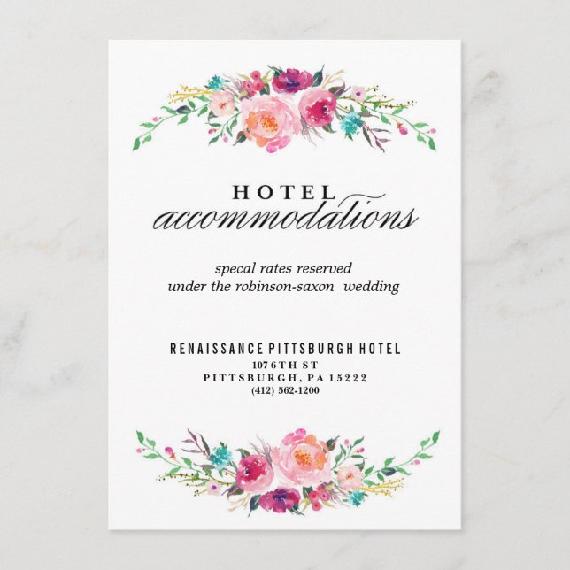 Bohemian Floral Wedding Hotel Card (Front)