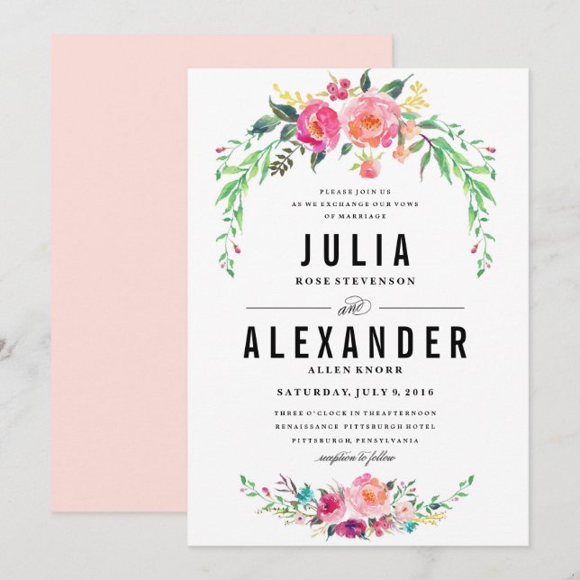Bohemian Floral Wedding Invitation (Front/Back)