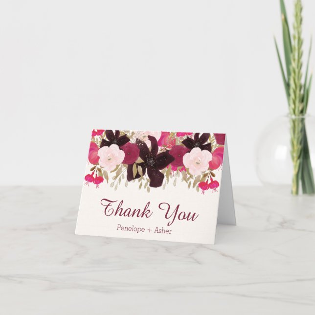 Bohemian Floral Wedding Thank You Folded Note Card (Front)