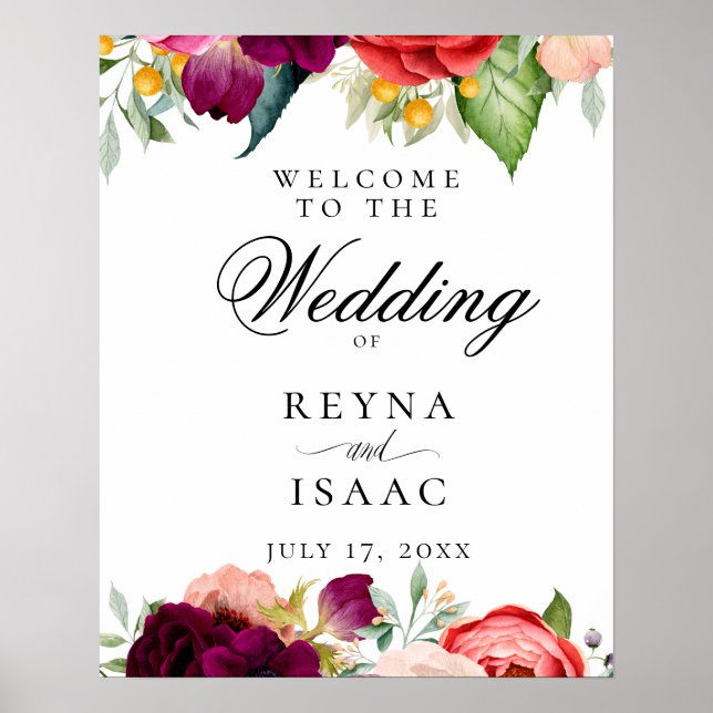 Bohemian Floral Wedding Welcome Poster (Front)