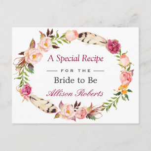 Bohemian Floral Wreath Boho Bridal Shower Recipe Postcard