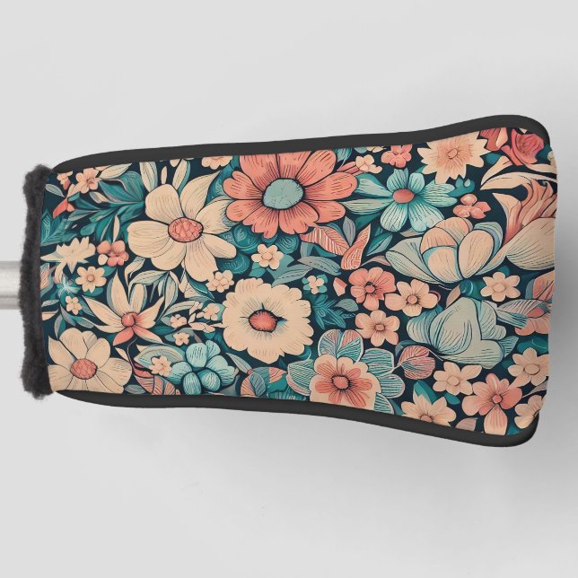 Bohemian Flower Pillow Case Golf Head Cover (Front)
