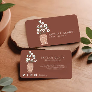 Bohemian Flower Potted Plant Home Staging Bronze Business Card