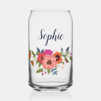 Bohemian Flowers Name in Navy Blue