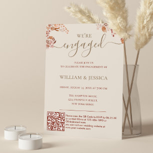 Bohemian Flowers With QR Code Engagement Party Invitation