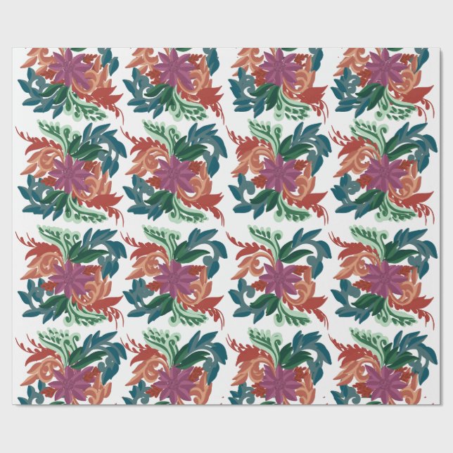 Bohemian Folk Art Floral Pattern Wrapping Paper  (Flat)