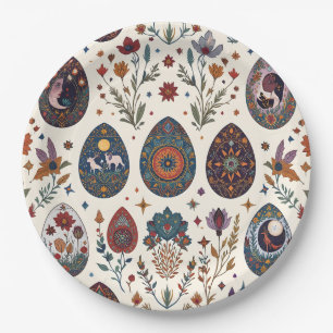 Bohemian Folklore Easter Pysanky Mystical Folk Art Paper Plate