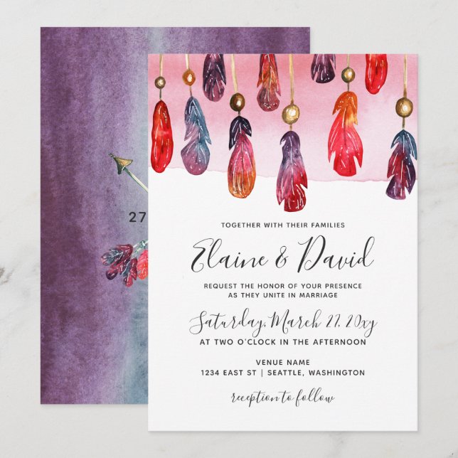 Bohemian free spirit wedding invitations (Front/Back)