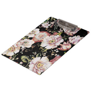 bohemian french country chic black floral clipboard