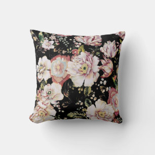 bohemian french country chic black floral cushion