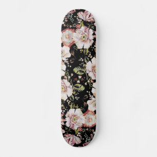 bohemian french country chic black floral skateboard
