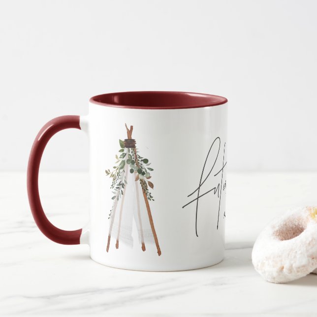 Bohemian future mrs teepee botanical contemporary mug (With Donut)