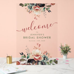 Bohemian Garden Floral Bridal Shower Welcome Acrylic Sign