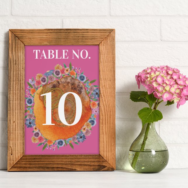 Bohemian Garden Hot Pink Boho Wildflower Wedding Table Number (Creator Uploaded)