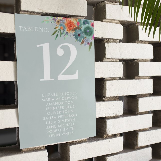 Bohemian Garden Light Blue Boho Wildflower Wedding Table Number (Creator Uploaded)