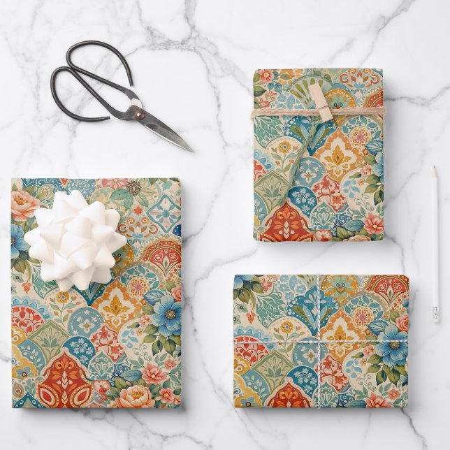 Bohemian Garden Mosaic Wrapping Paper Sheet (Front)