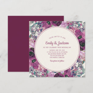 Bohemian Garden Purple Watercolor Floral Wedding Invitation
