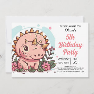 Bohemian Girl Custom Dinosaur Girl Birthday Invitation