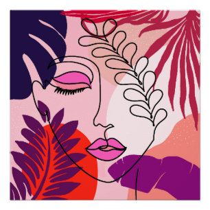 Bohemian Girl Line Art Pink Aesthetic  Poster