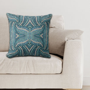 bohemian girly chic silver grey turquoise blue cushion