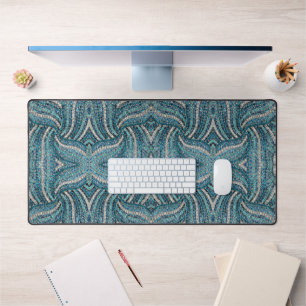 bohemian girly chic silver grey turquoise blue desk mat
