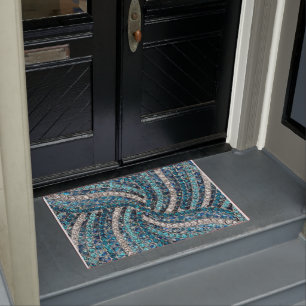 bohemian girly chic silver grey turquoise blue doormat