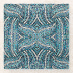bohemian girly chic silver grey turquoise blue glass coaster
