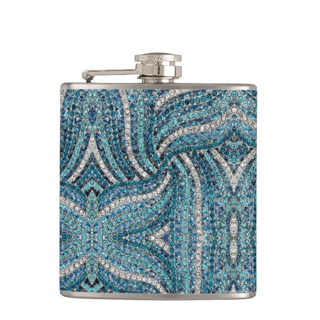  bohemian girly chic silver grey turquoise blue hip flask (Front)