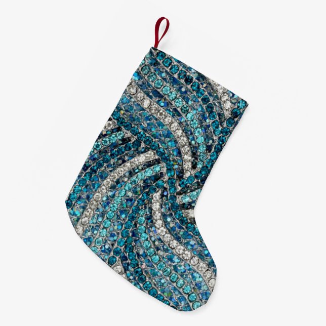 bohemian girly chic silver grey turquoise blue small christmas stocking (Front (Hanging))