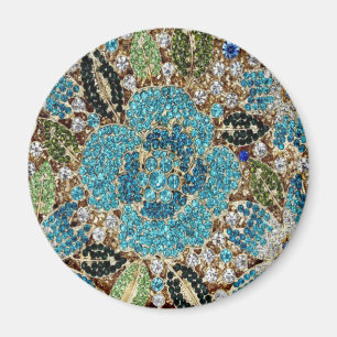 bohemian girly chic silver turquoise blue flower magnet
