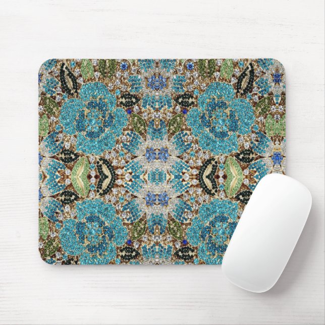 bohemian girly chic silver turquoise blue flower mouse mat (With Mouse)