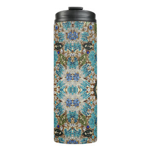 bohemian girly chic silver turquoise blue flower thermal tumbler