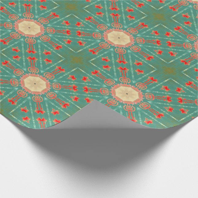 Bohemian Glam Turquoise Coral Starbursts Wrapping Paper (Corner)