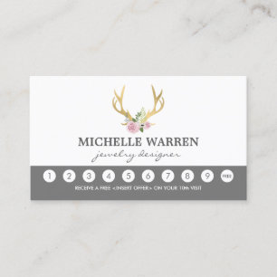 Bohemian Gold Antlers Customer Loyalty Punch Card
