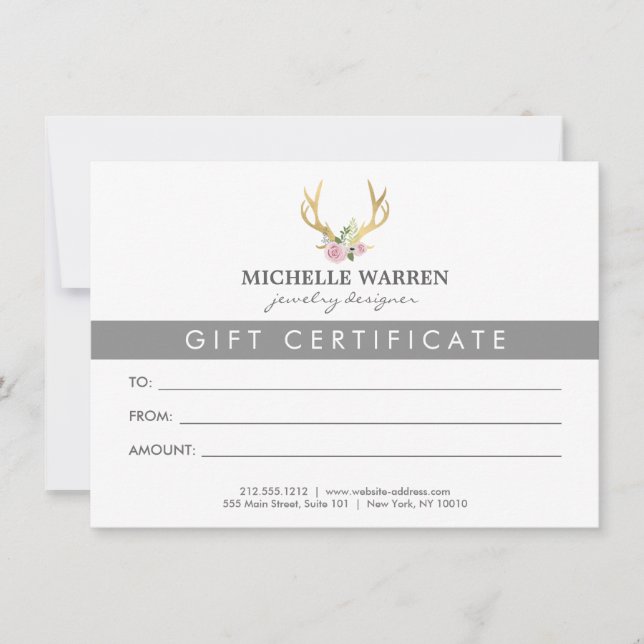 Bohemian Gold Antlers Gift Certificate (Front)
