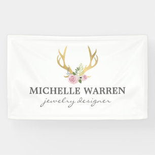 Bohemian Gold Antlers with Flowers Banner