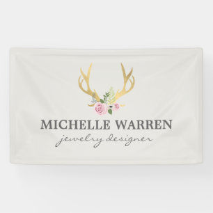 Bohemian Gold Antlers with Flowers II Banner