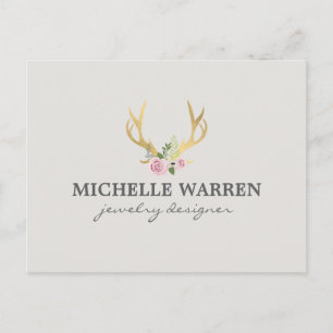 Bohemian Gold Antlers with Flowers II Postcard