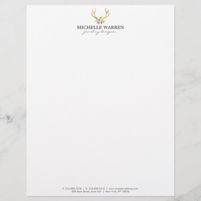 Bohemian Gold Antlers with Flowers Letterhead (Front)