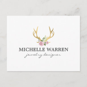 Bohemian Gold Antlers with Flowers Postcard