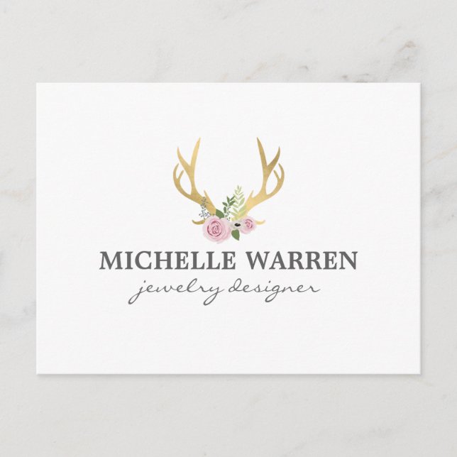 Bohemian Gold Antlers with Flowers Postcard (Front)