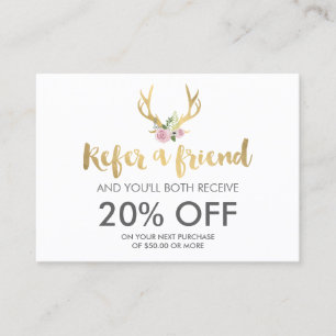 Bohemian Gold Antlers with Flowers Referral Card